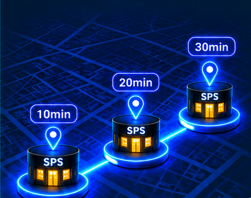 סניפי SPS מהקרוב לרחוק על מפה